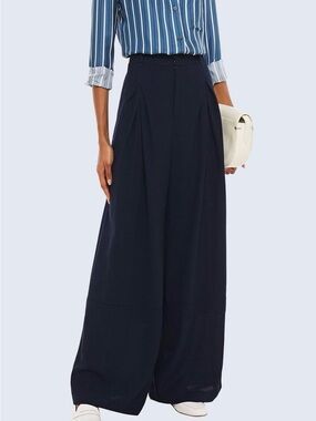 ROLAND MOURET Wide Leg Navy Dress Pants